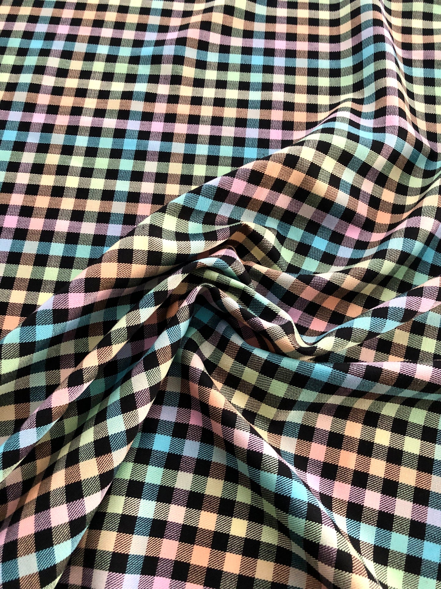 Rainbow Gingham Polyviscose Tartan - REMNANT - 110cm