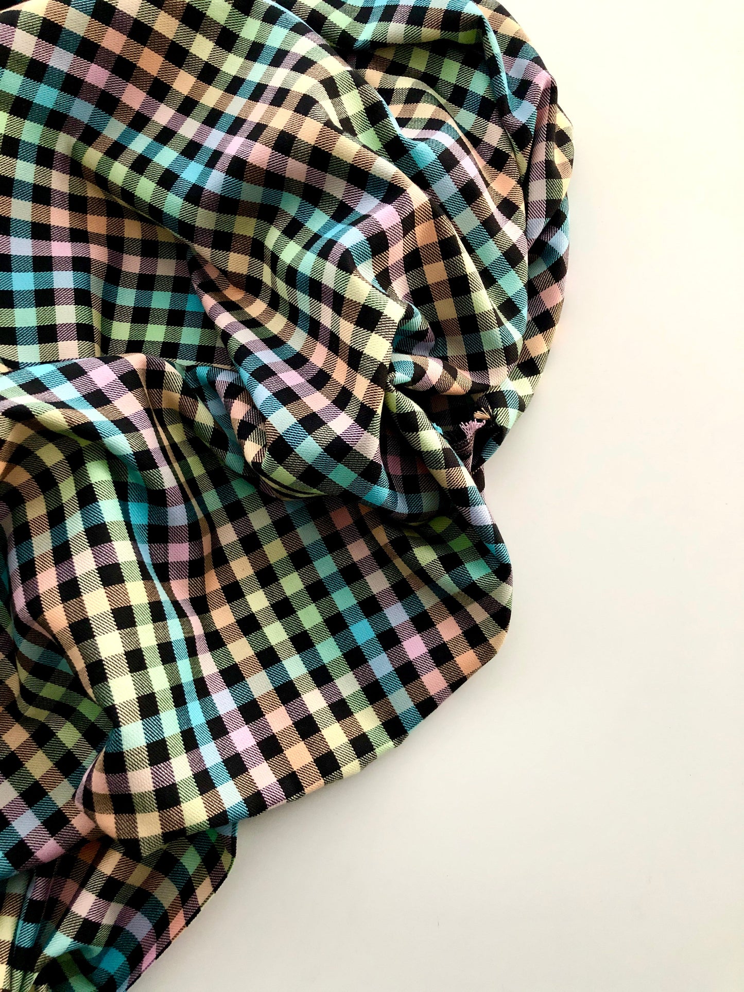 Rainbow Gingham Polyviscose Tartan - REMNANT - 110cm