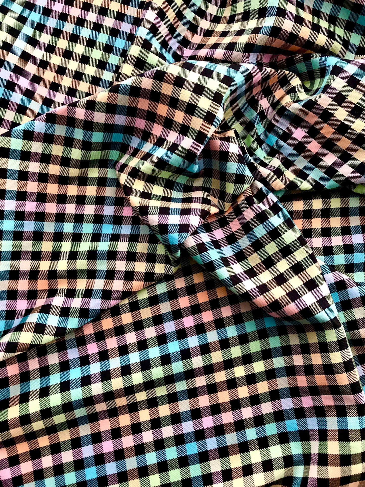 Rainbow Gingham Polyviscose Tartan - REMNANT - 110cm