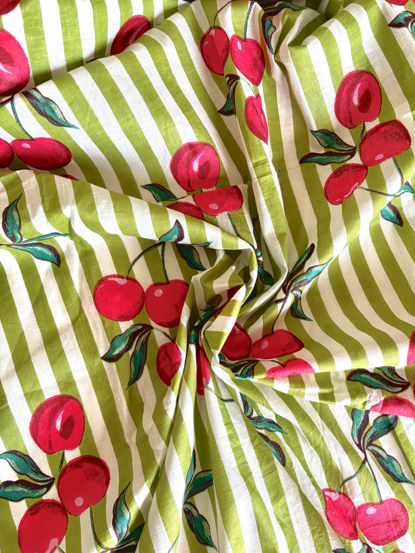 Cherry Stripe - Indian Screen printed Cotton
