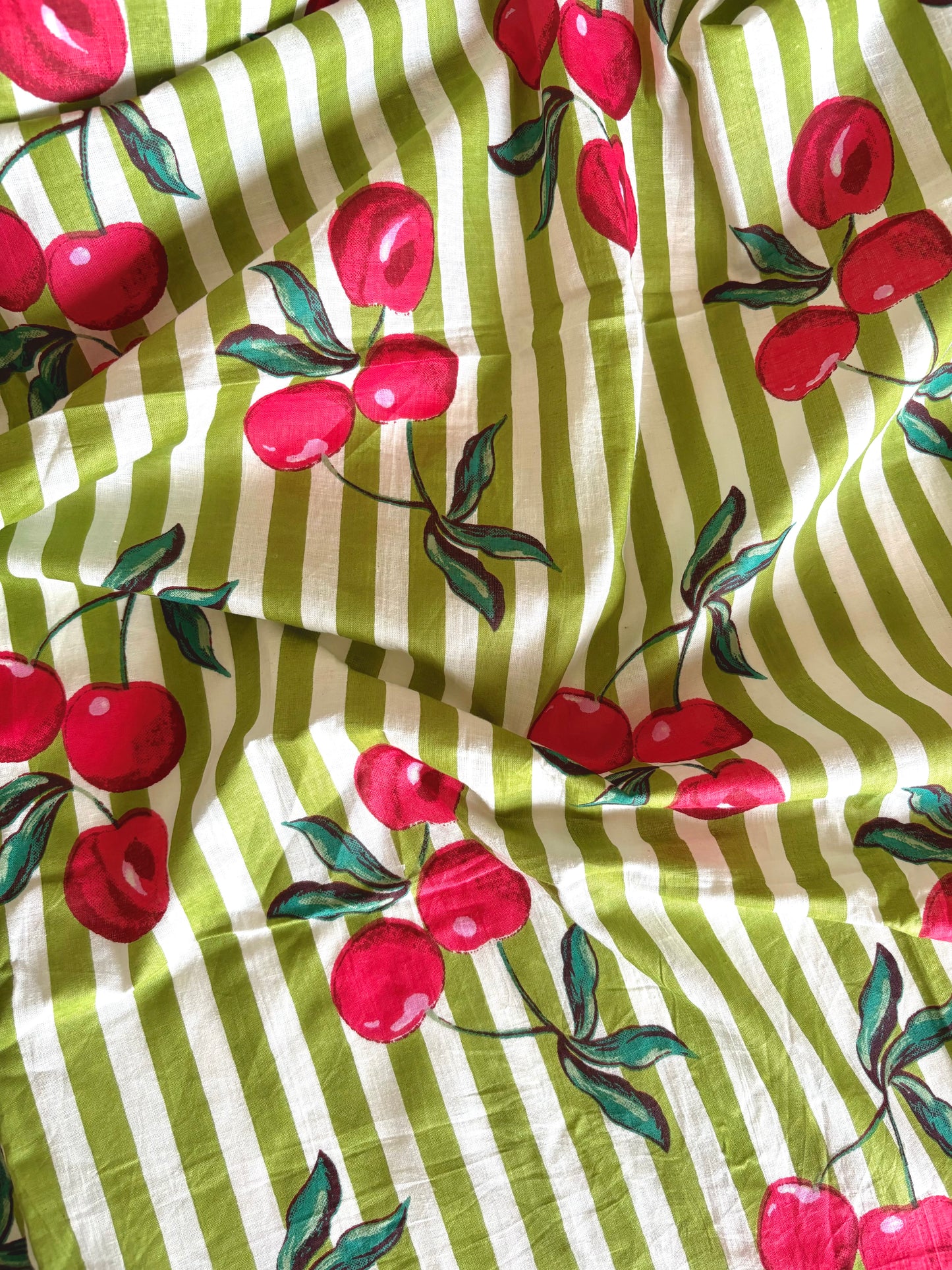 Cherry Stripe - Indian Screen printed Cotton