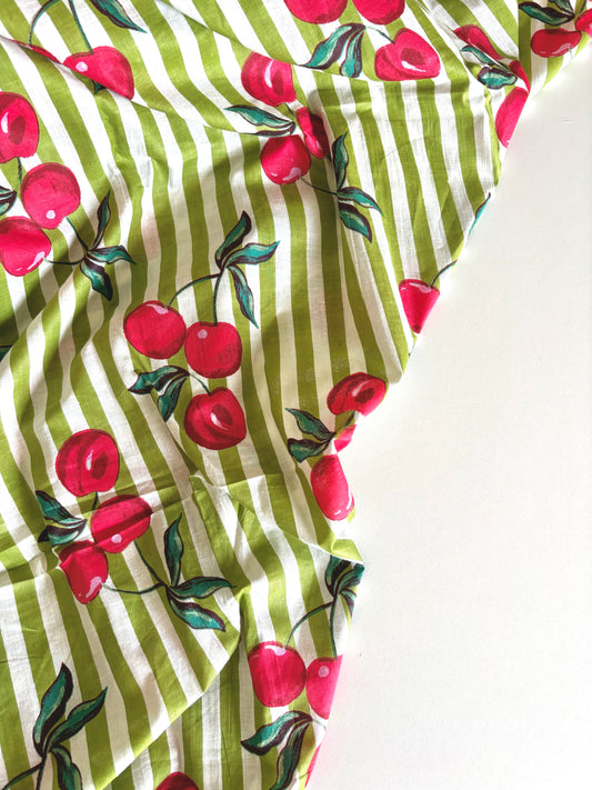 Cherry Stripe - Indian Screen printed Cotton