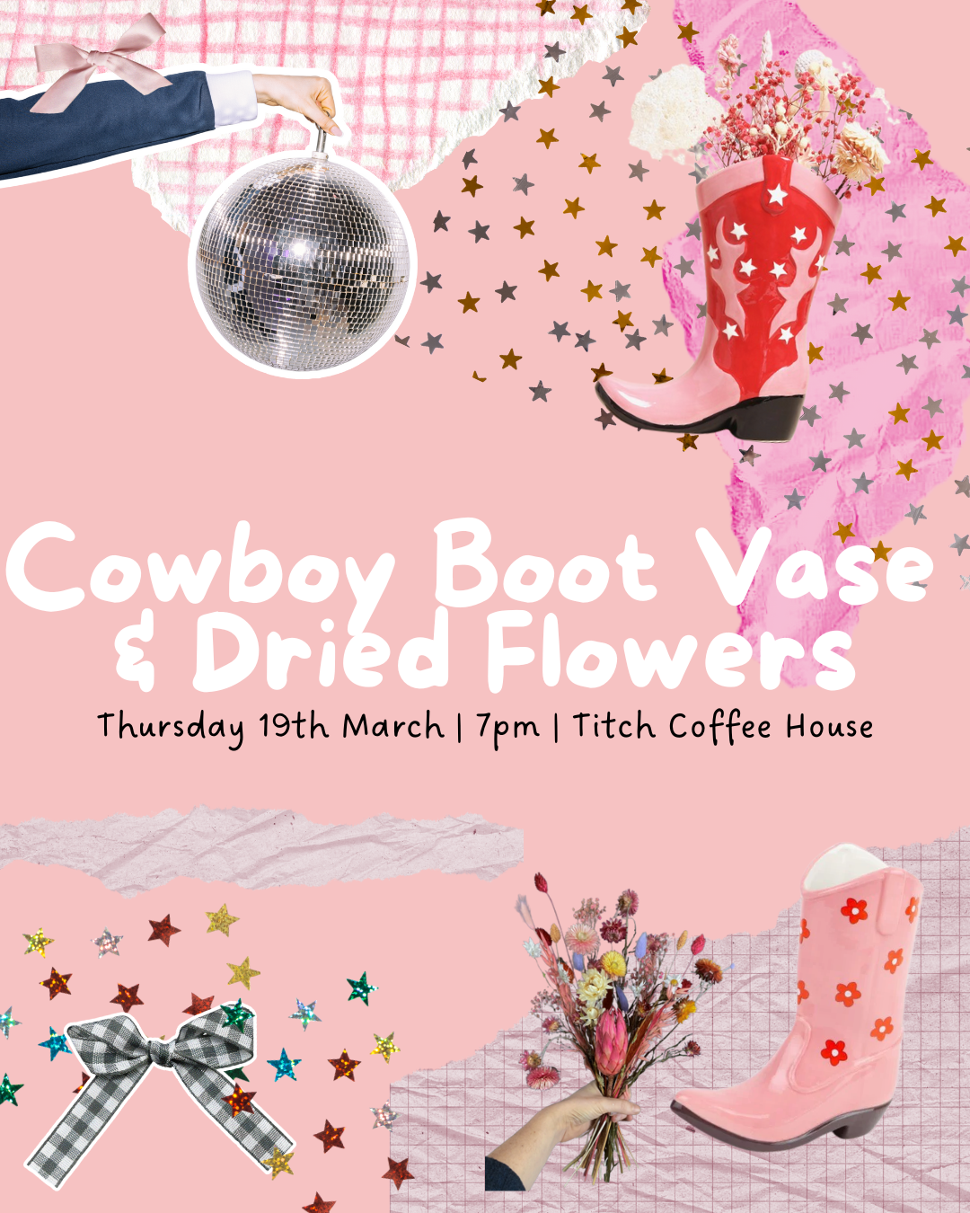 Cowboy Boot Vases & Dried Flowers - Thursday 19th March