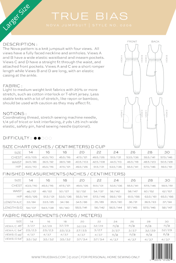 Nova Jumpsuit by True Bias - Paper Pattern