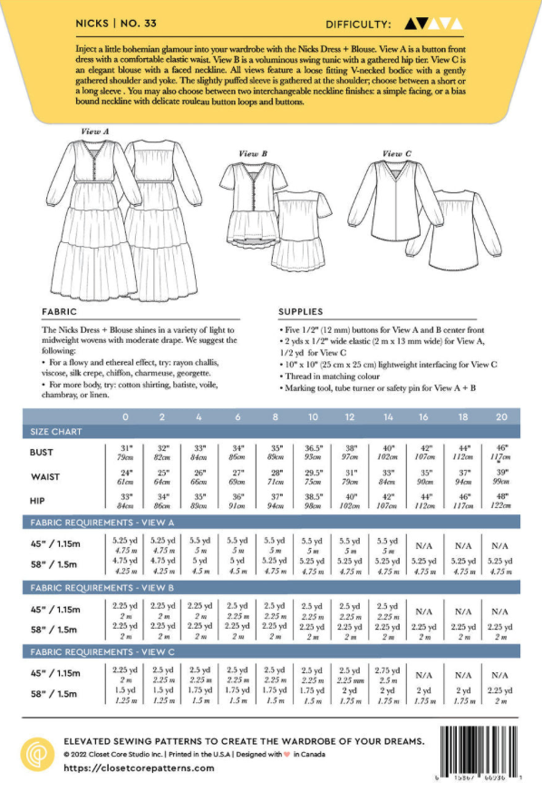 Nick's Dress & Blouse - Closet Core Patterns