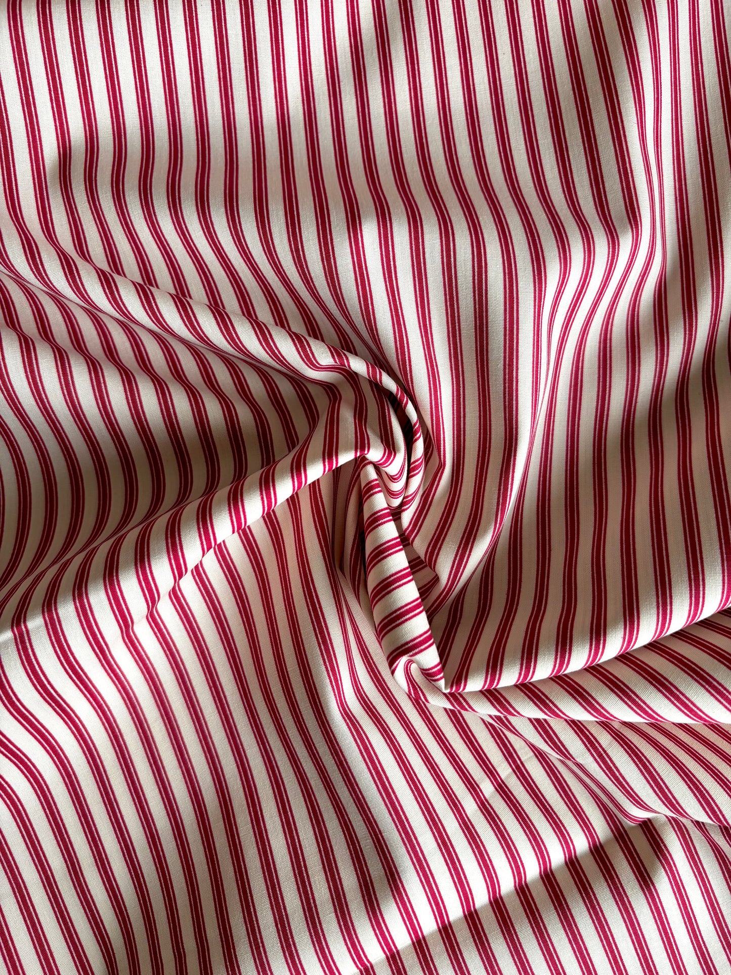 Ticking Stripe Cotton Poplin - Red & Cream