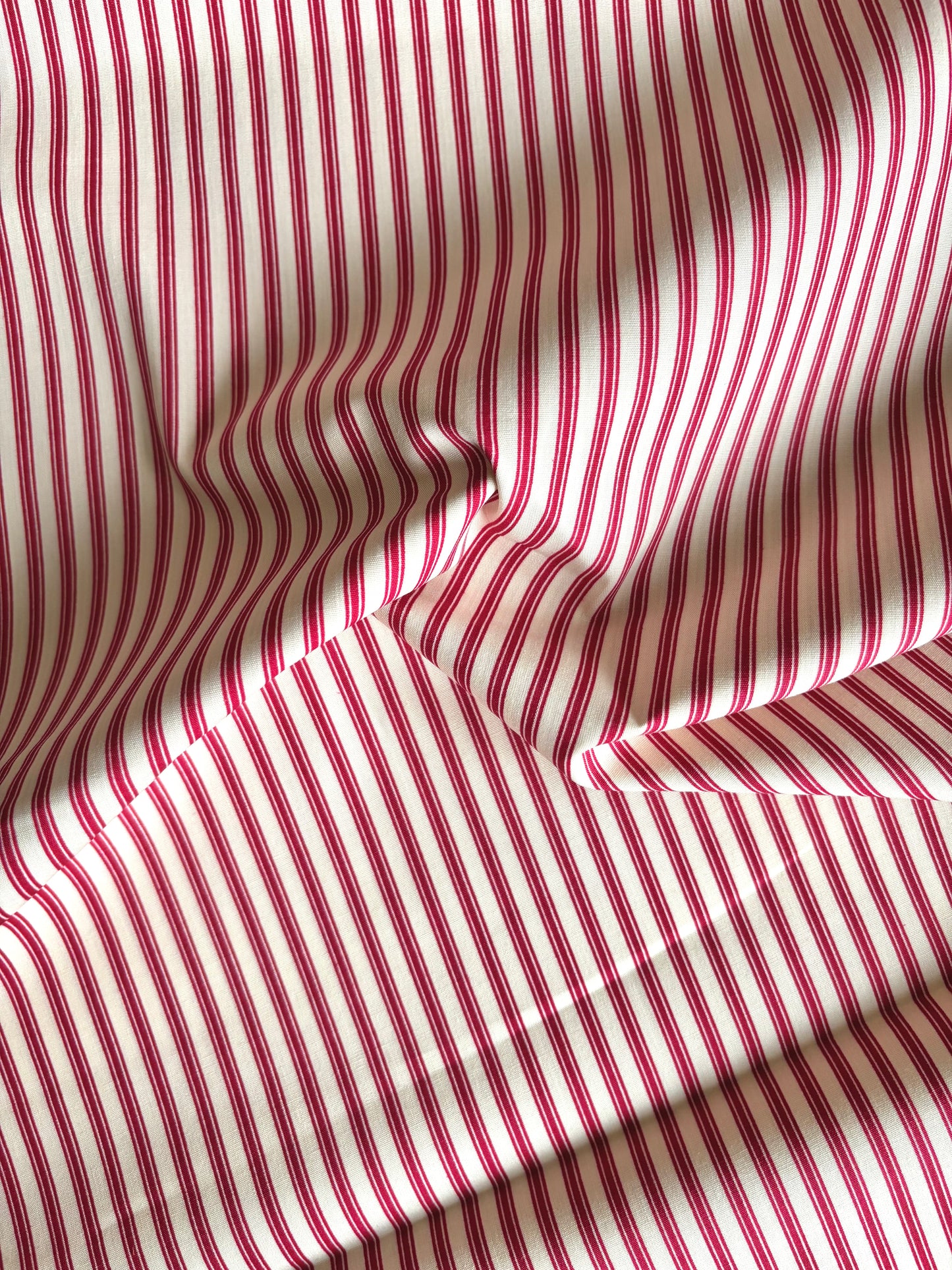 Ticking Stripe Cotton Poplin - Red & Cream
