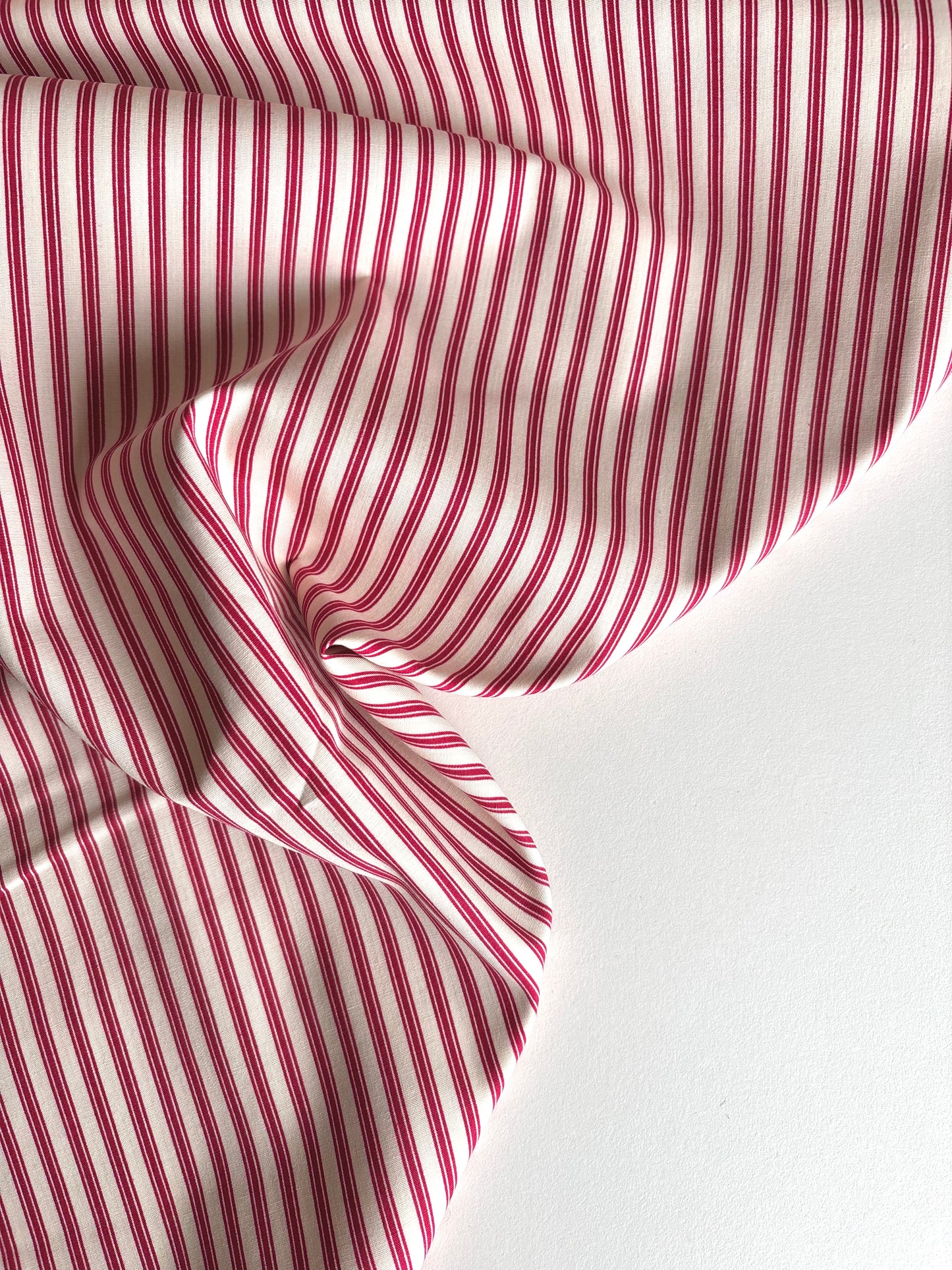 Ticking Stripe Cotton Poplin - Red & Cream