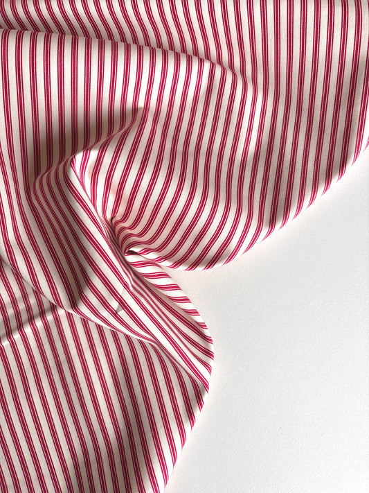 Ticking Stripe Cotton Poplin - Red & Cream