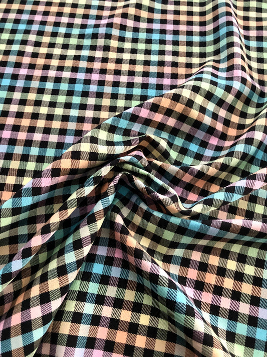 Rainbow Gingham Polyviscose Tartan - REMNANT - 110cm