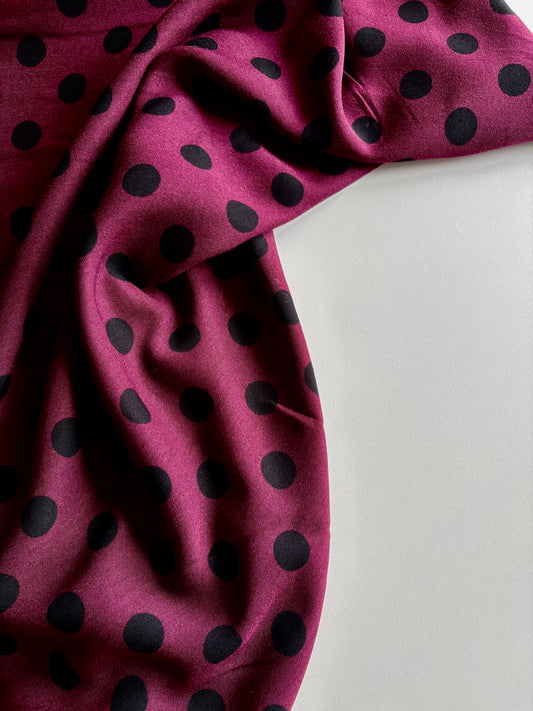 Polka Dot Viscose Twill - Wine