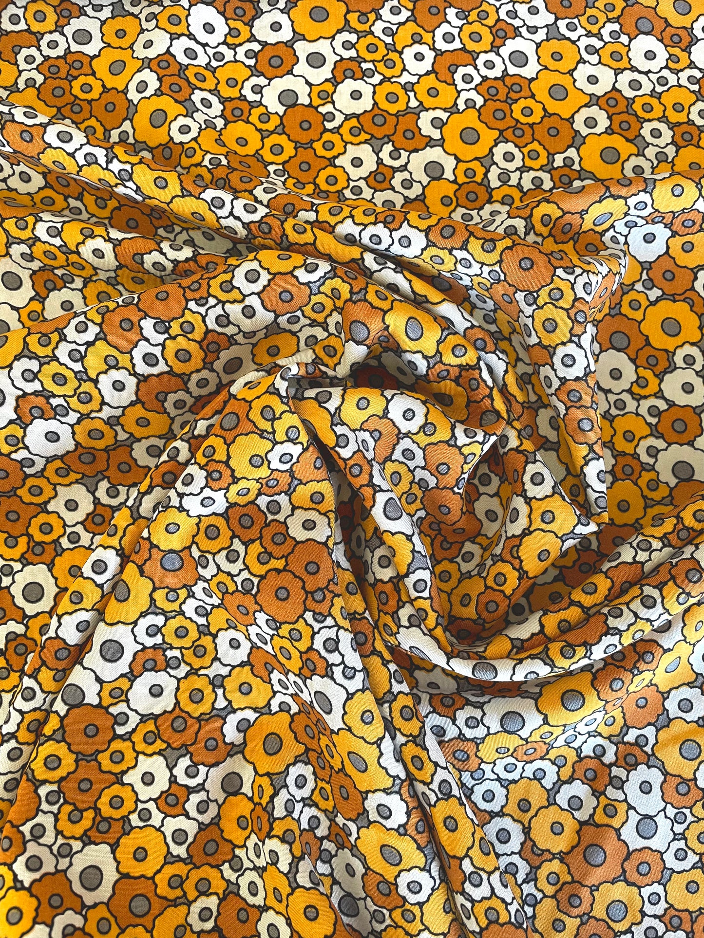 Retro Florals Viscose - Mustard - REMNANT - 125cm x 145cm