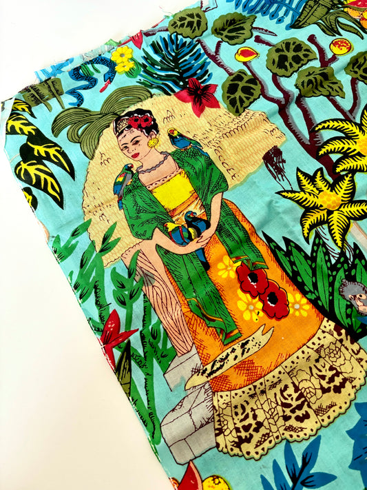 Frida Kahlo Cotton - Blue - REMNANT - 2m