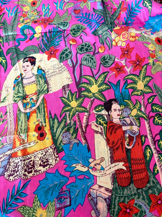 Frida Kahlo Cotton - Pink - REMNANT - 2m