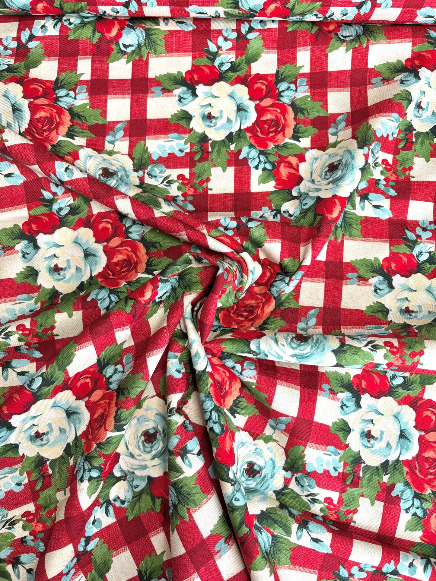 Floral Gingham Cotton Viscose Twill