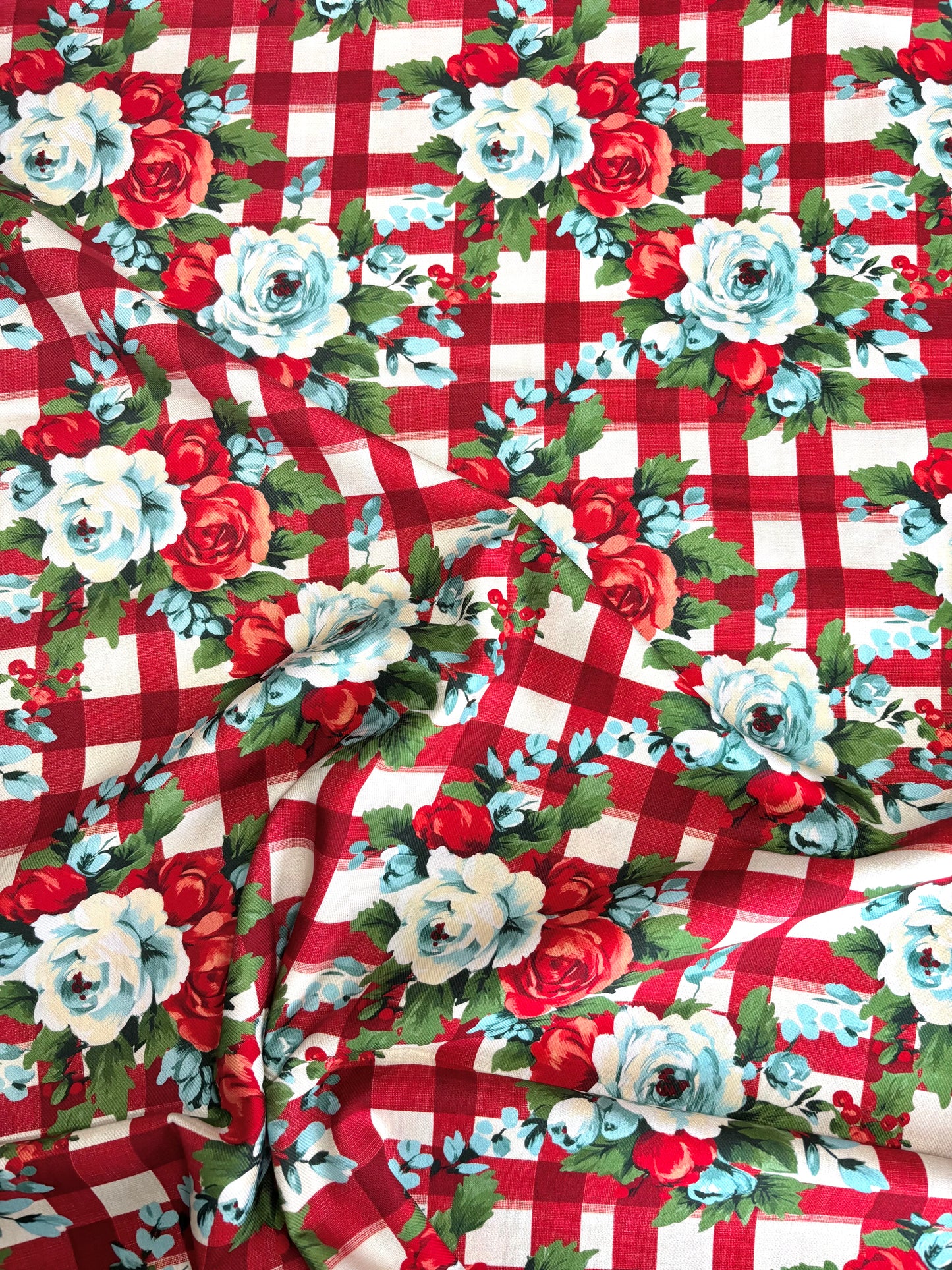Floral Gingham Cotton Viscose Twill