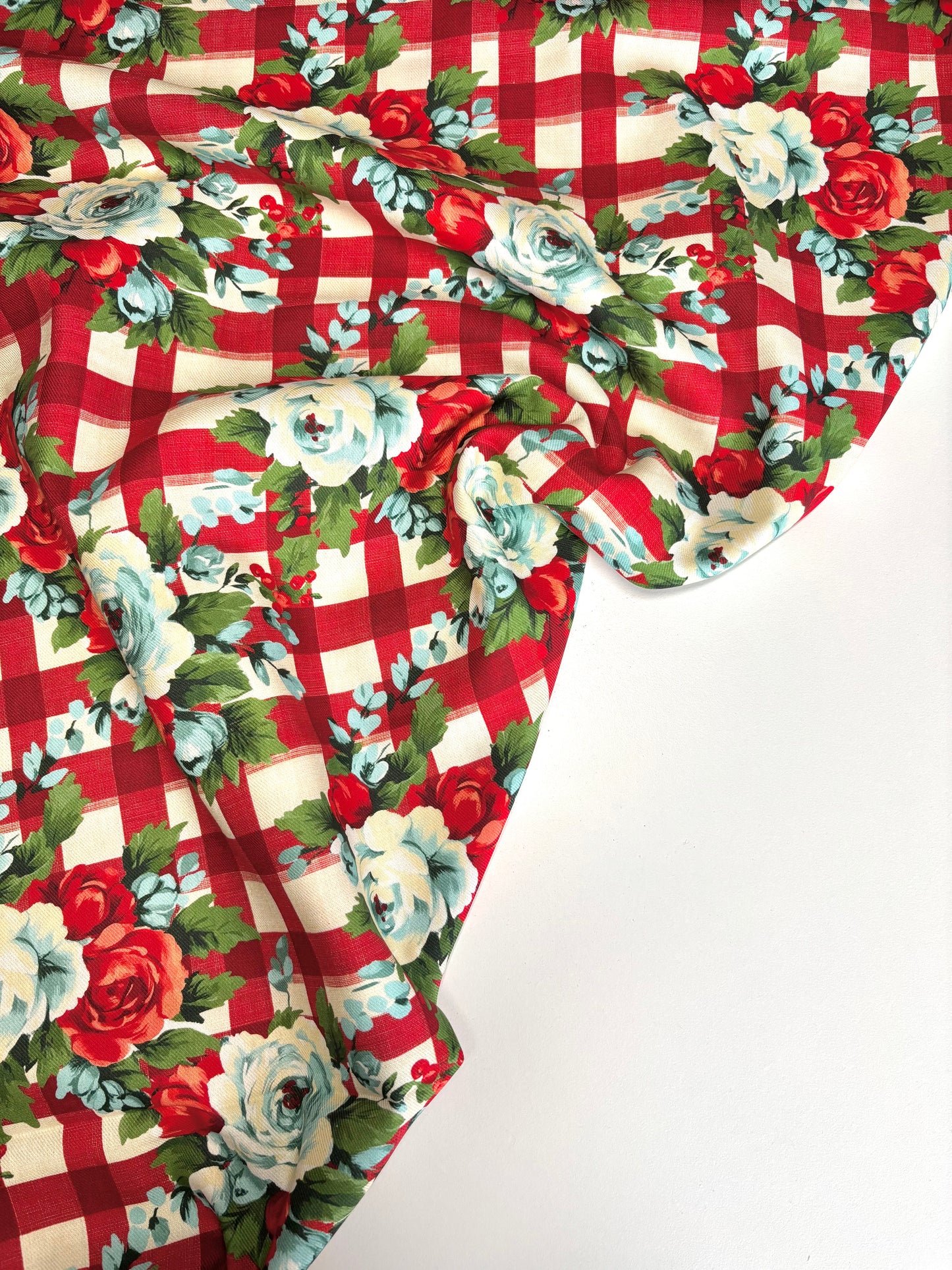 Floral Gingham Cotton Viscose Twill