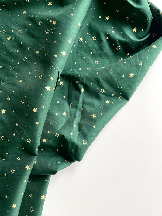 Golden Stars Cotton - Festive Green